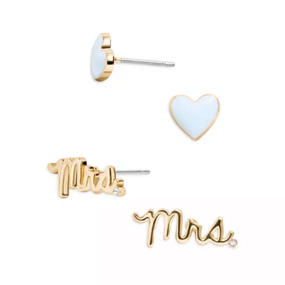 BaubleBar Blue Heart and Mrs Earrings